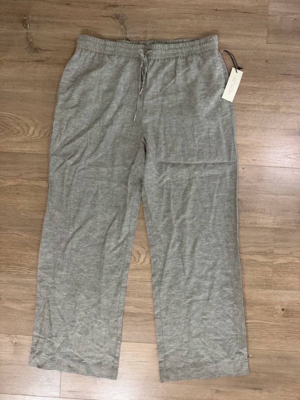 New Rachel Zoe Seafoam Green XL Women Pants Linen Blend Wide Leg Elastic Waist